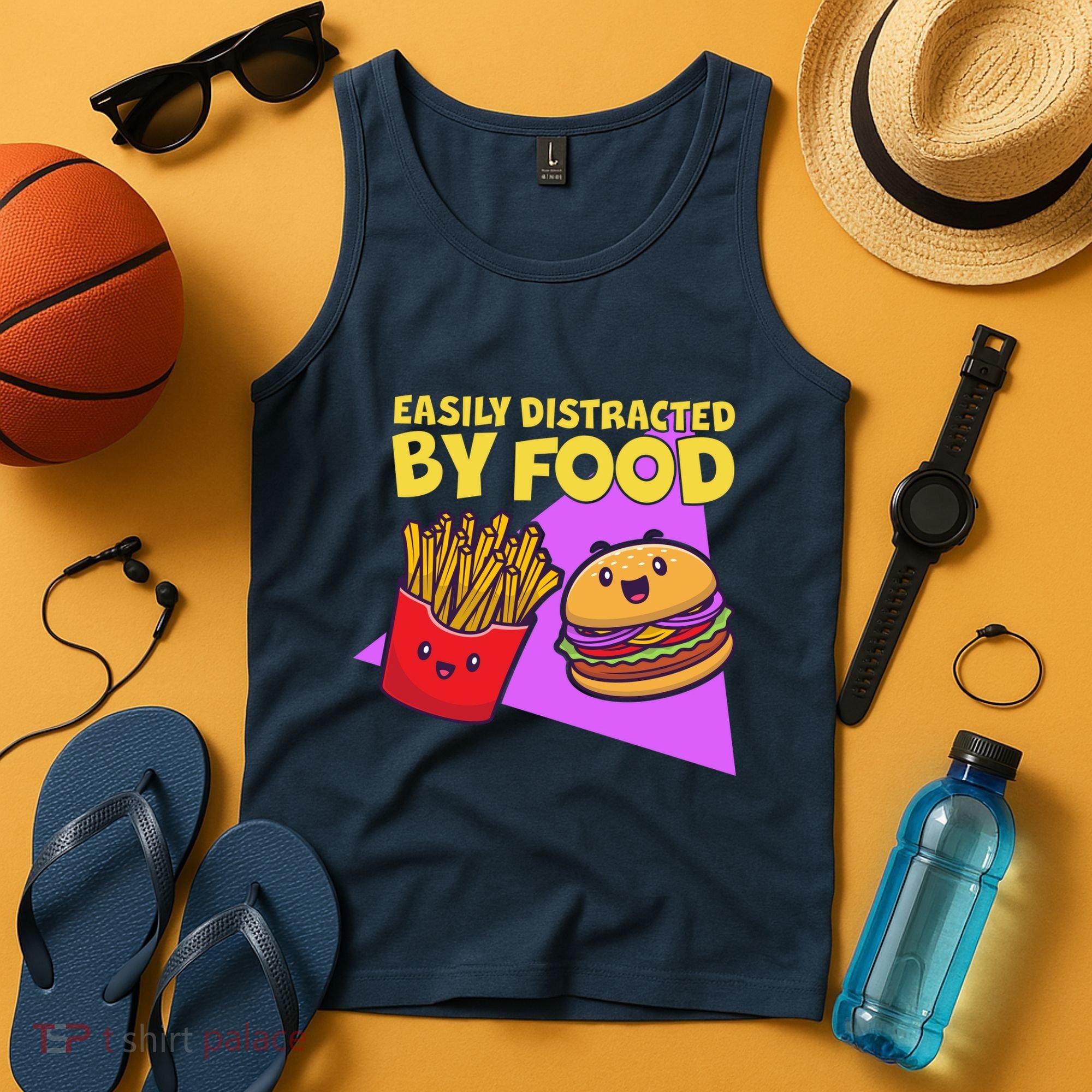 Funny Easily DIstracted By Food Cute Burger and Fries Tank Top