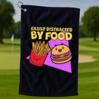 Funny Easily DIstracted By Food Cute Burger and Fries Golf Towel thumb 1