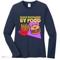 Funny Easily DIstracted By Food Cute Burger and Fries Women's Long Sleeve Shirt thumb 0