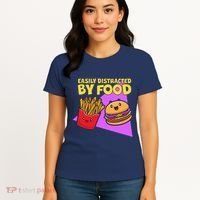 Funny Easily DIstracted By Food Cute Burger and Fries Women's T-Shirt thumb 4