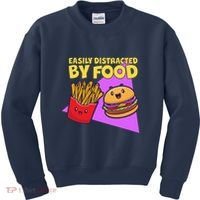 Funny Easily DIstracted By Food Cute Burger and Fries Kids Sweatshirt thumb 0