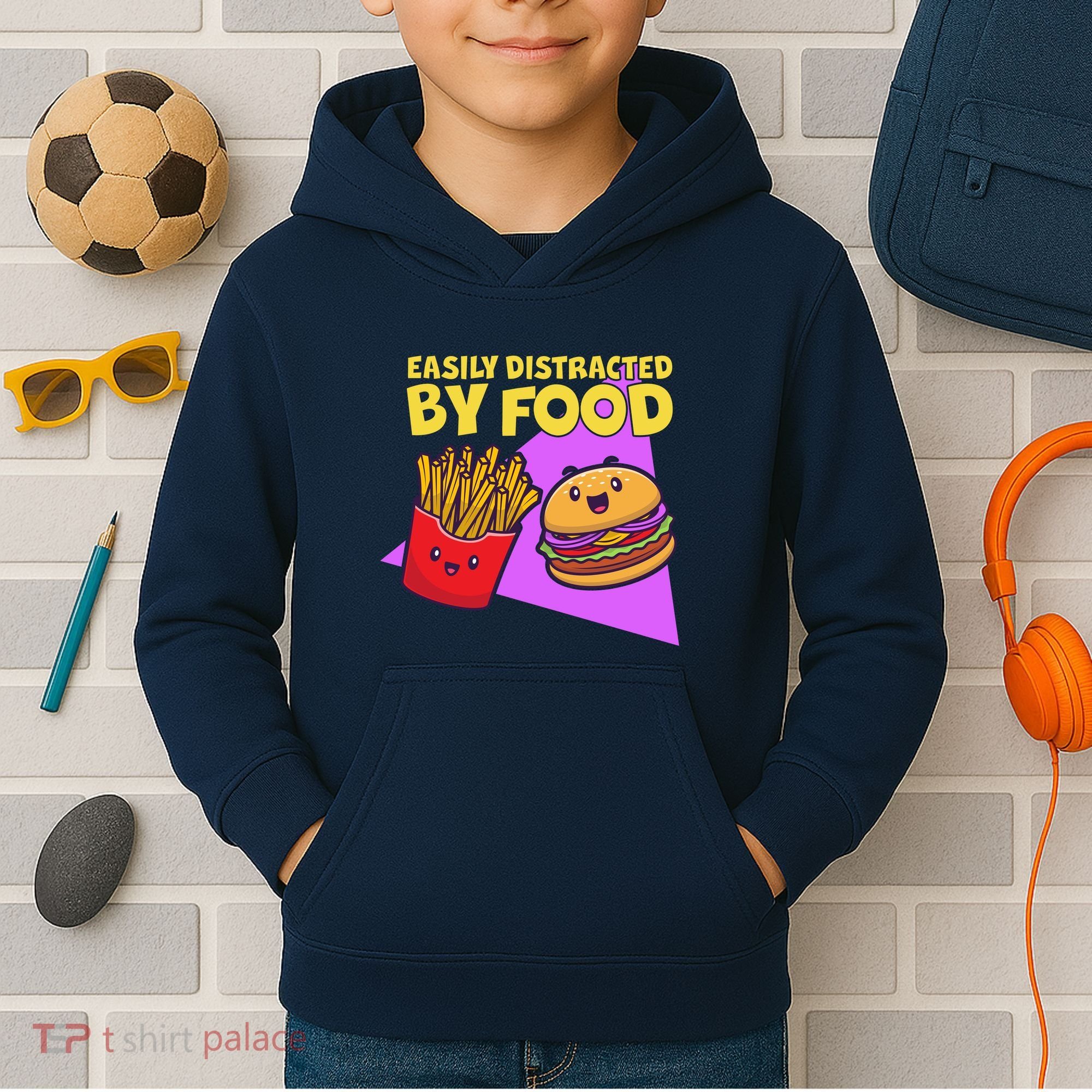 Funny Easily DIstracted By Food Cute Burger and Fries Kids Hoodie