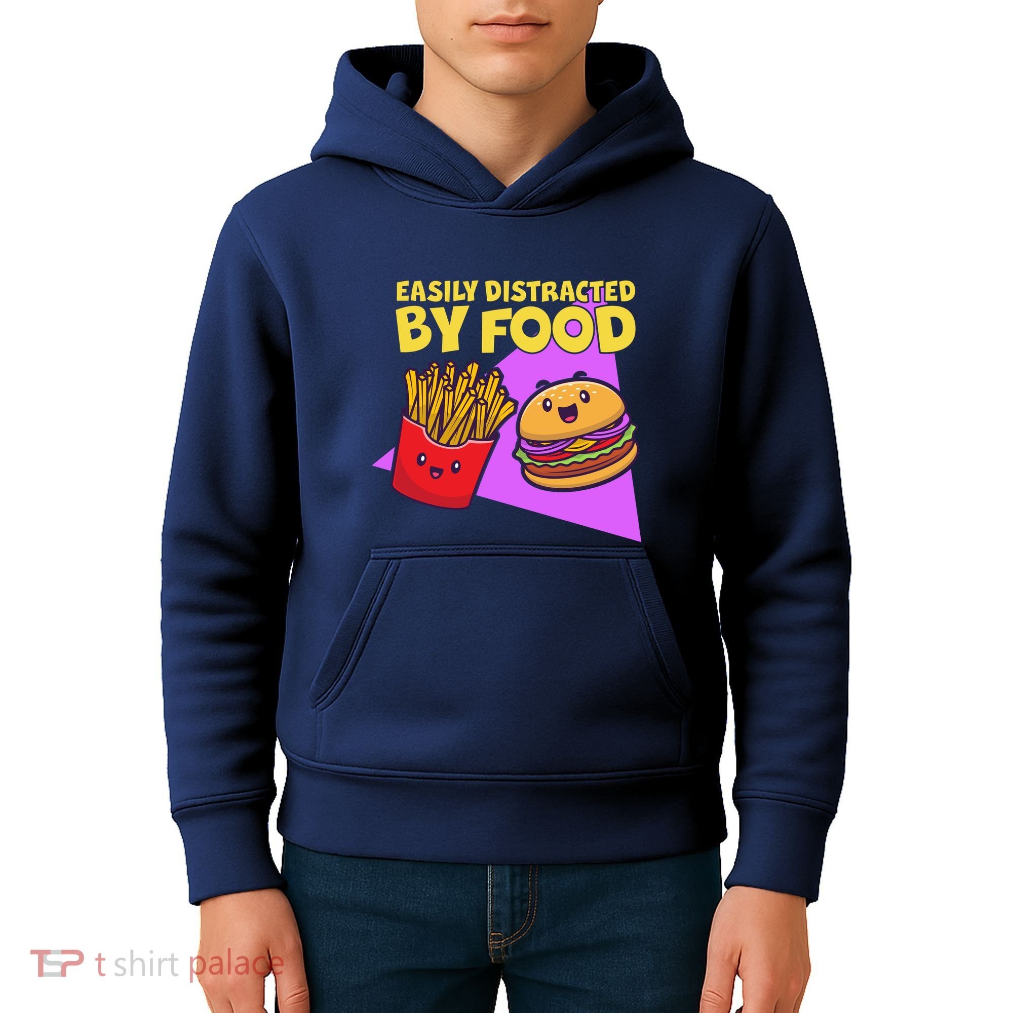 Funny Easily DIstracted By Food Cute Burger and Fries Kids Hoodie