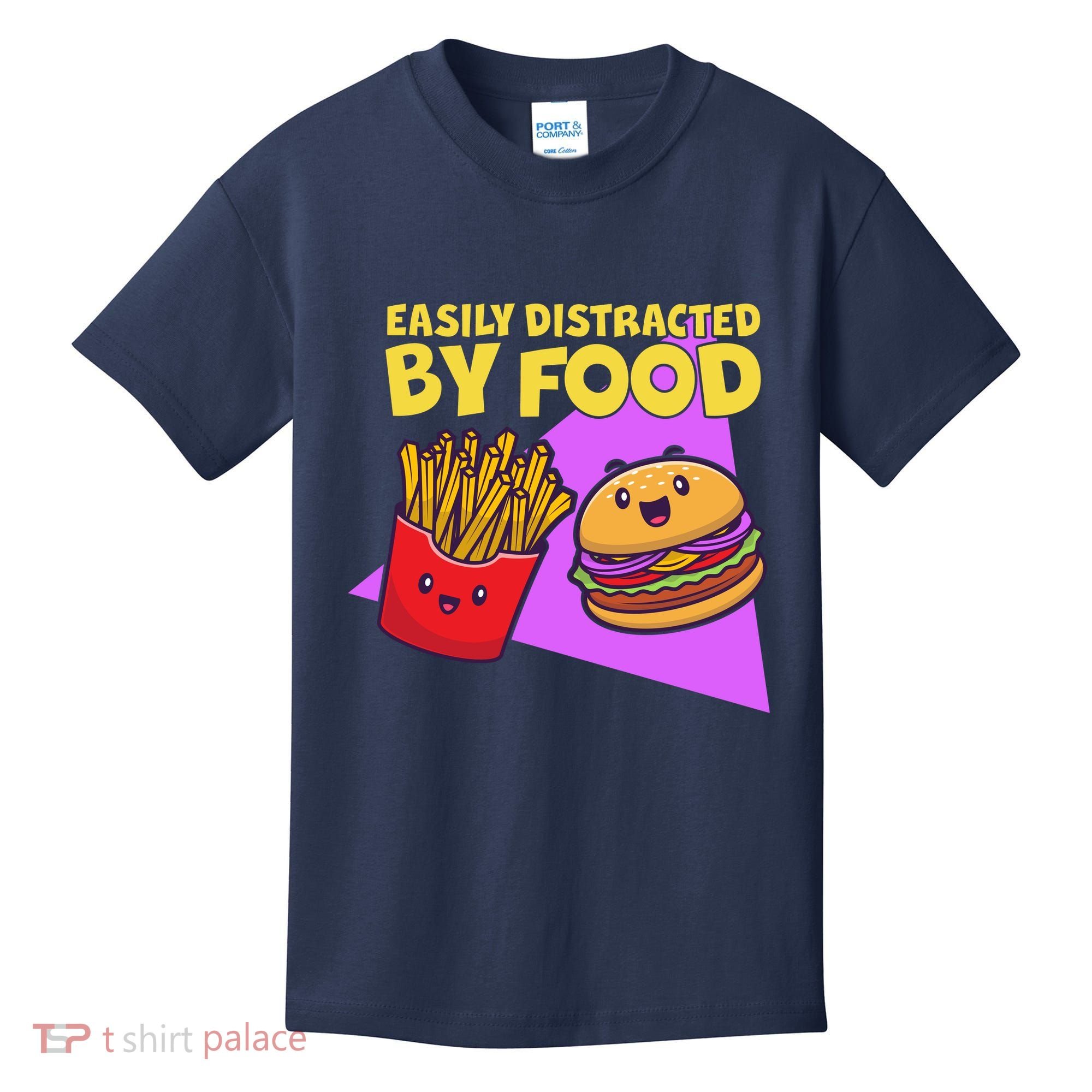 Funny Easily DIstracted By Food Cute Burger and Fries Kids T-Shirt