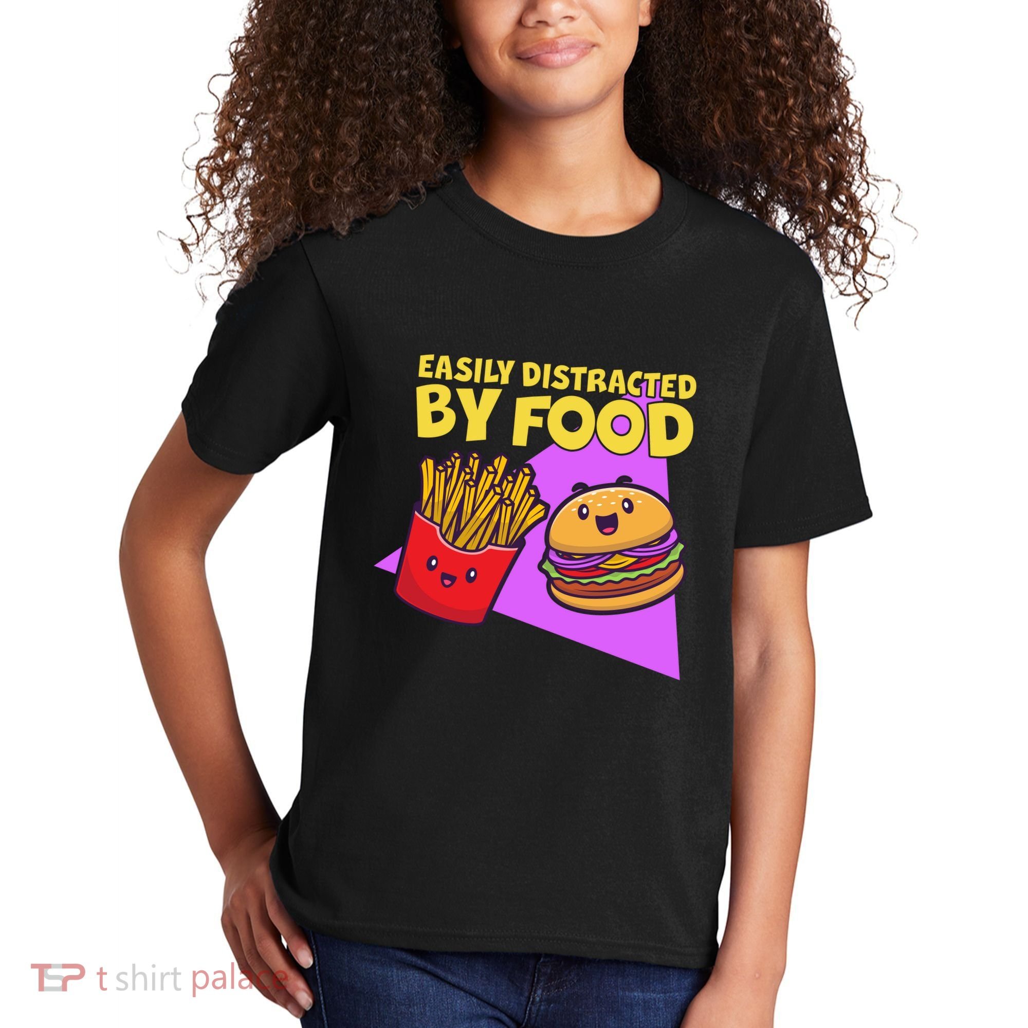 Funny Easily DIstracted By Food Cute Burger and Fries Kids T-Shirt