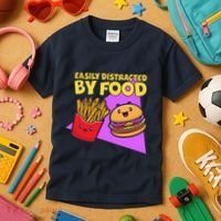 Funny Easily DIstracted By Food Cute Burger and Fries Kids T-Shirt thumb 3