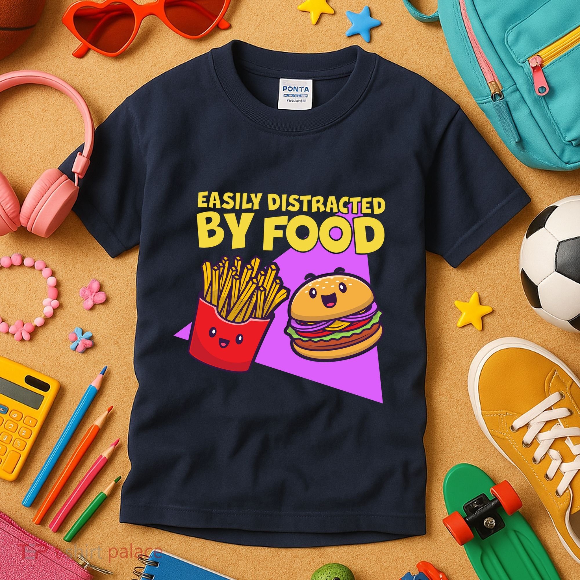 Funny Easily DIstracted By Food Cute Burger and Fries Kids T-Shirt
