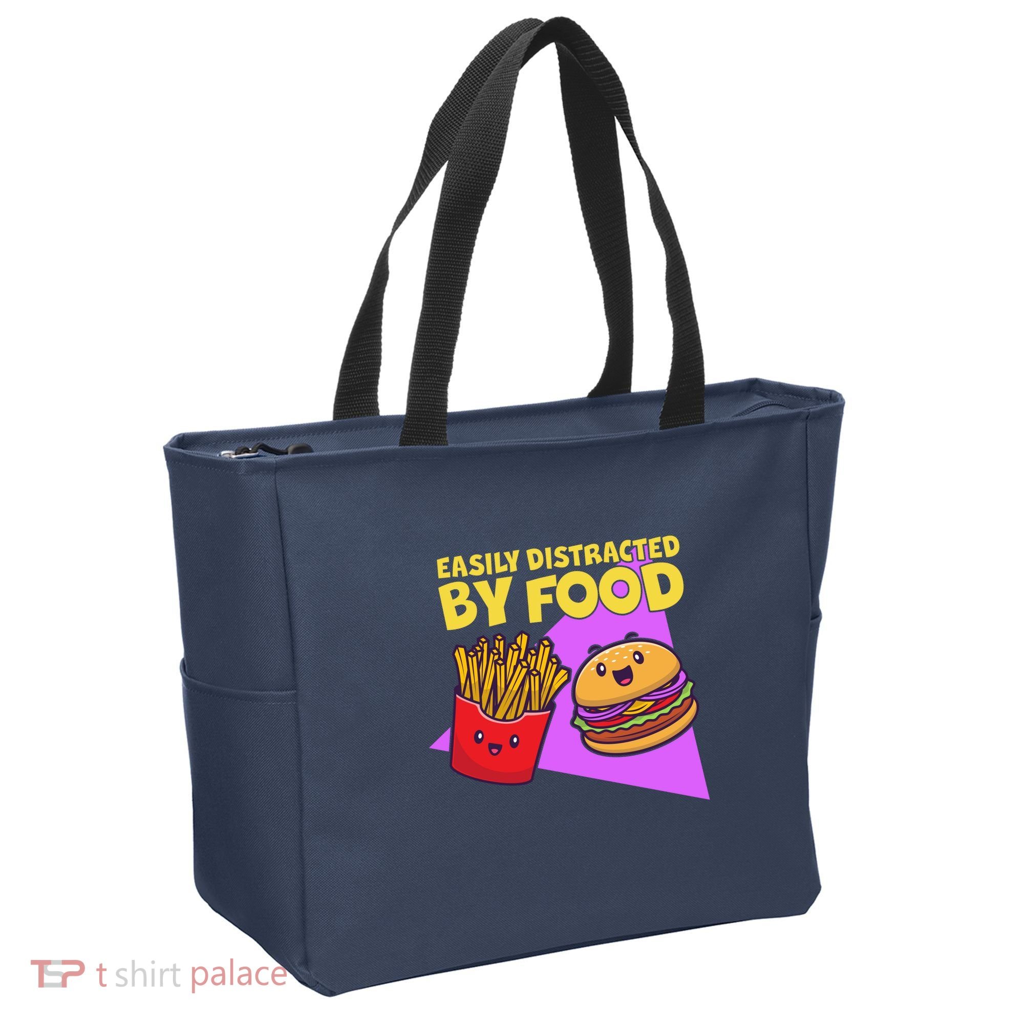 Funny Easily DIstracted By Food Cute Burger and Fries Tote Bag