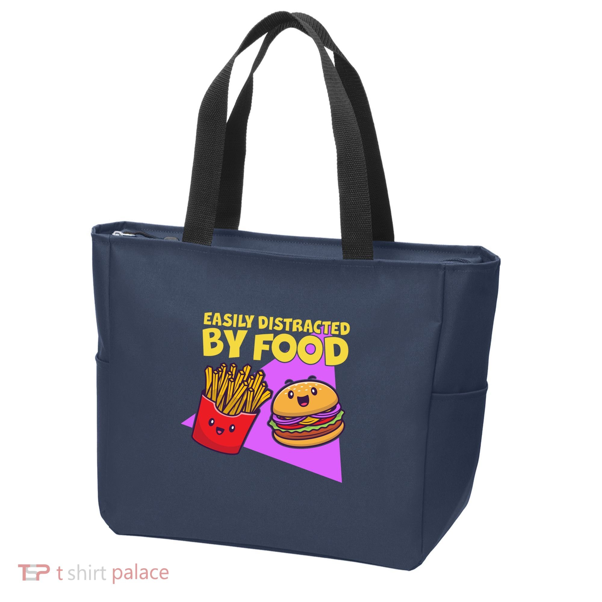 Funny Easily DIstracted By Food Cute Burger and Fries Tote Bag