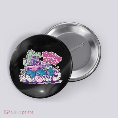 Funny Easter Dinosaur Monster Truck Crushing Eggs Button