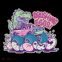 Funny Easter Dinosaur Monster Truck Crushing Eggs Button thumb 1