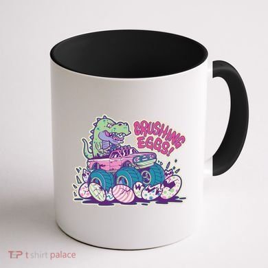 Funny Easter Dinosaur Monster Truck Crushing Eggs Coffee Mug back