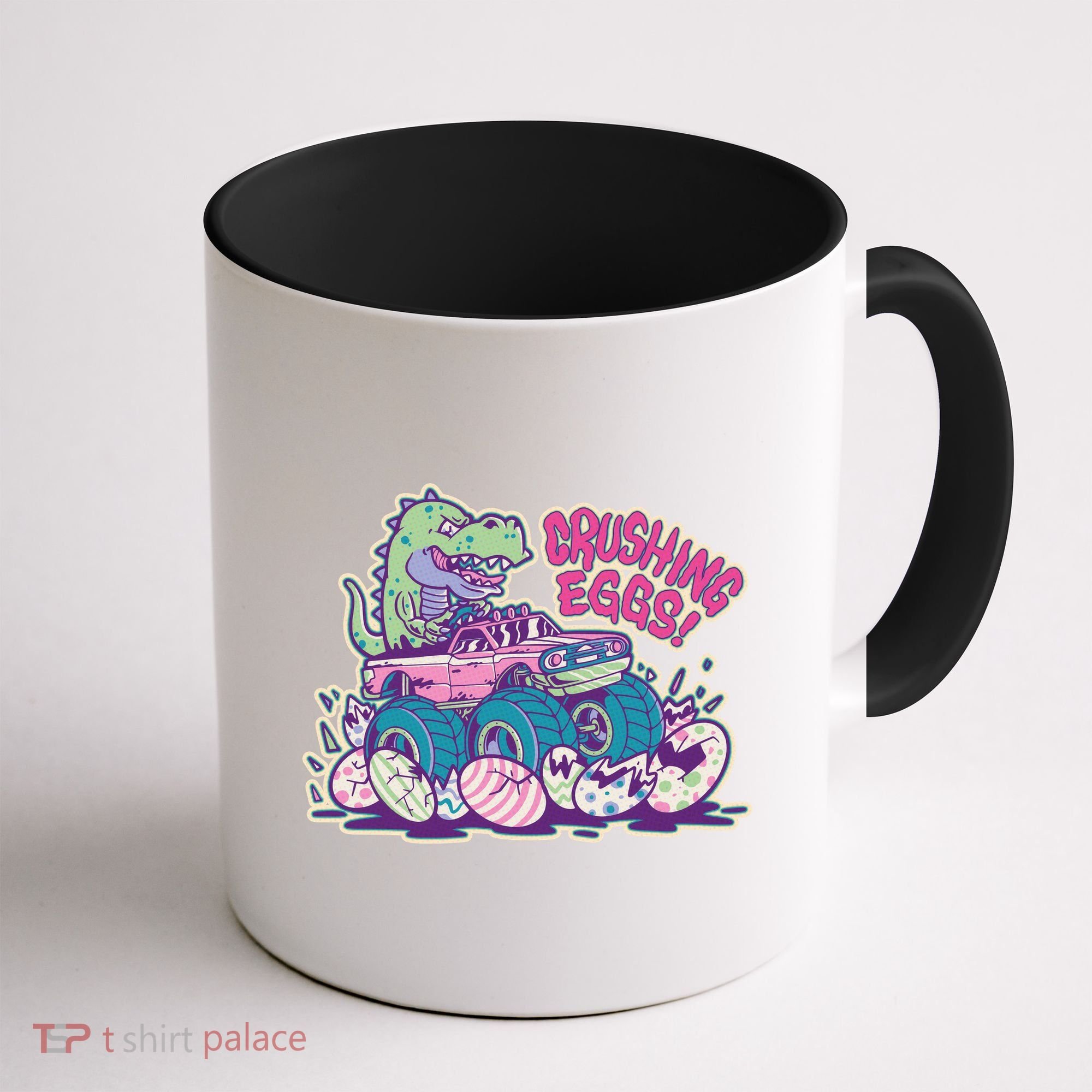 Funny Easter Dinosaur Monster Truck Crushing Eggs Coffee Mug