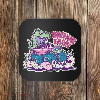 Funny Easter Dinosaur Monster Truck Crushing Eggs Coaster