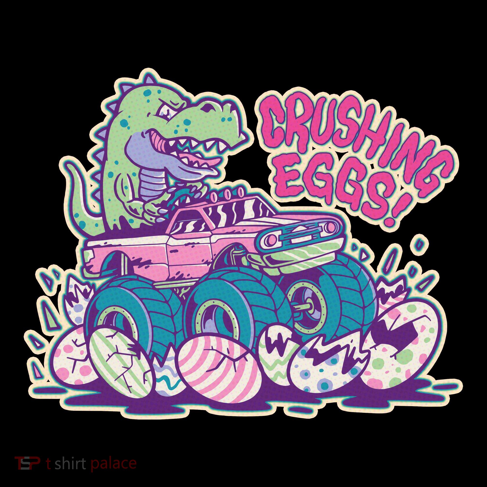 Funny Easter Dinosaur Monster Truck Crushing Eggs Ornament