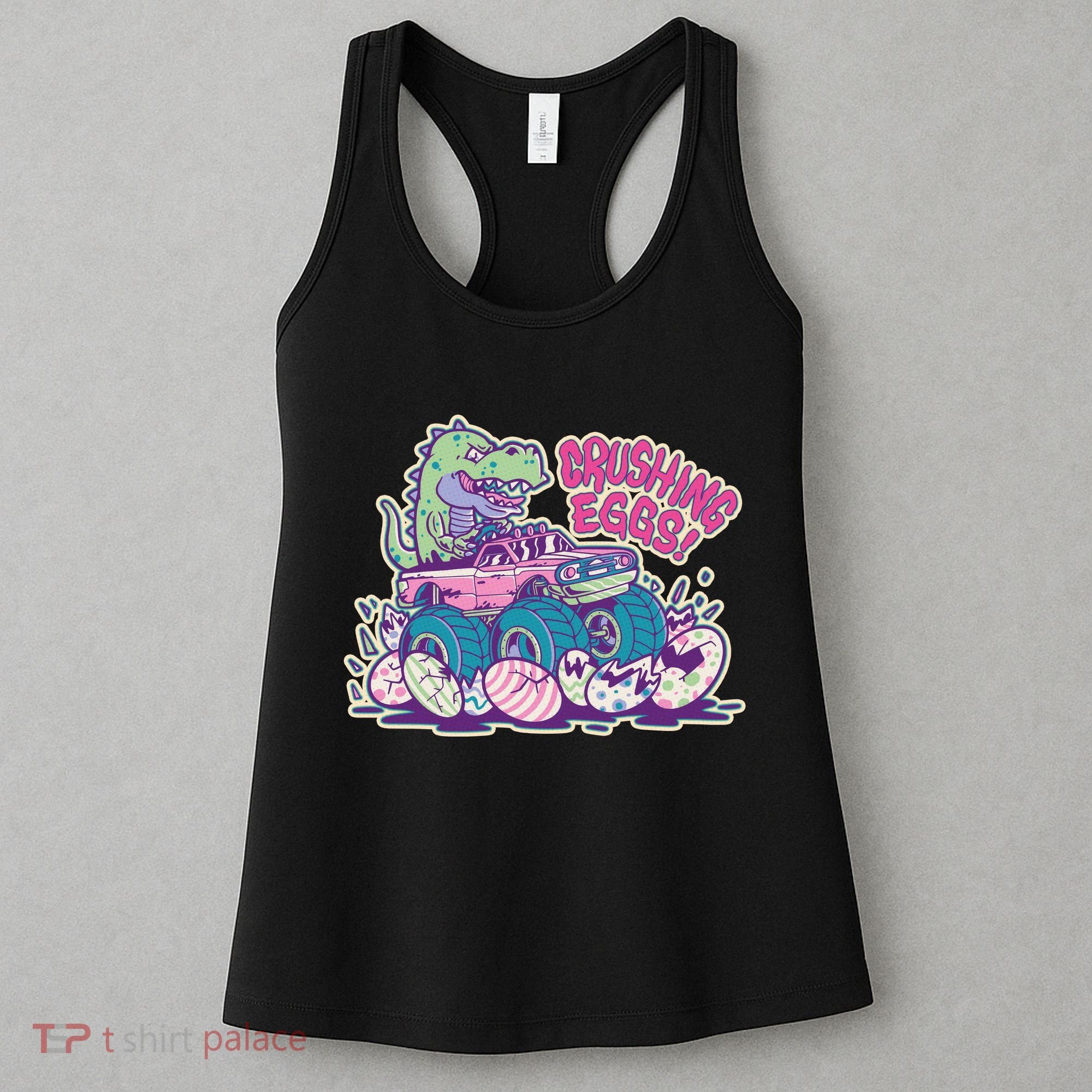 Funny Easter Dinosaur Monster Truck Crushing Eggs Women's Tank Top