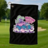 Funny Easter Dinosaur Monster Truck Crushing Eggs Golf Towel thumb 1