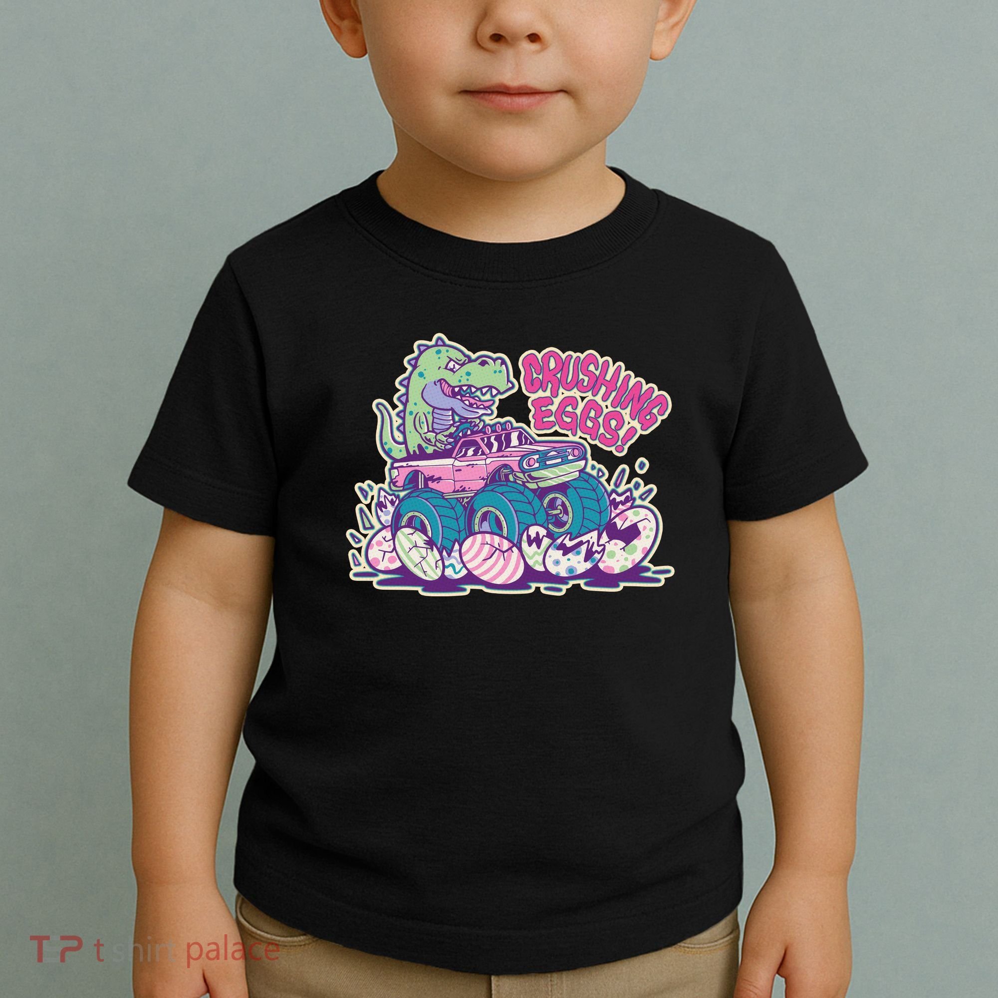 Funny Easter Dinosaur Monster Truck Crushing Eggs Toddler T-Shirt