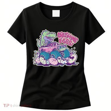Funny Easter Dinosaur Monster Truck Crushing Eggs Women's T-Shirt