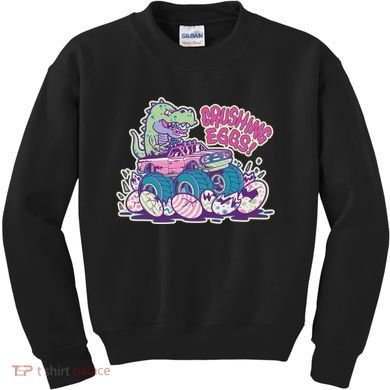 Funny Easter Dinosaur Monster Truck Crushing Eggs Kids Sweatshirt