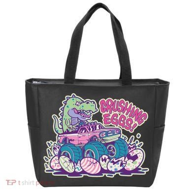 Funny Easter Dinosaur Monster Truck Crushing Eggs Tote Bag