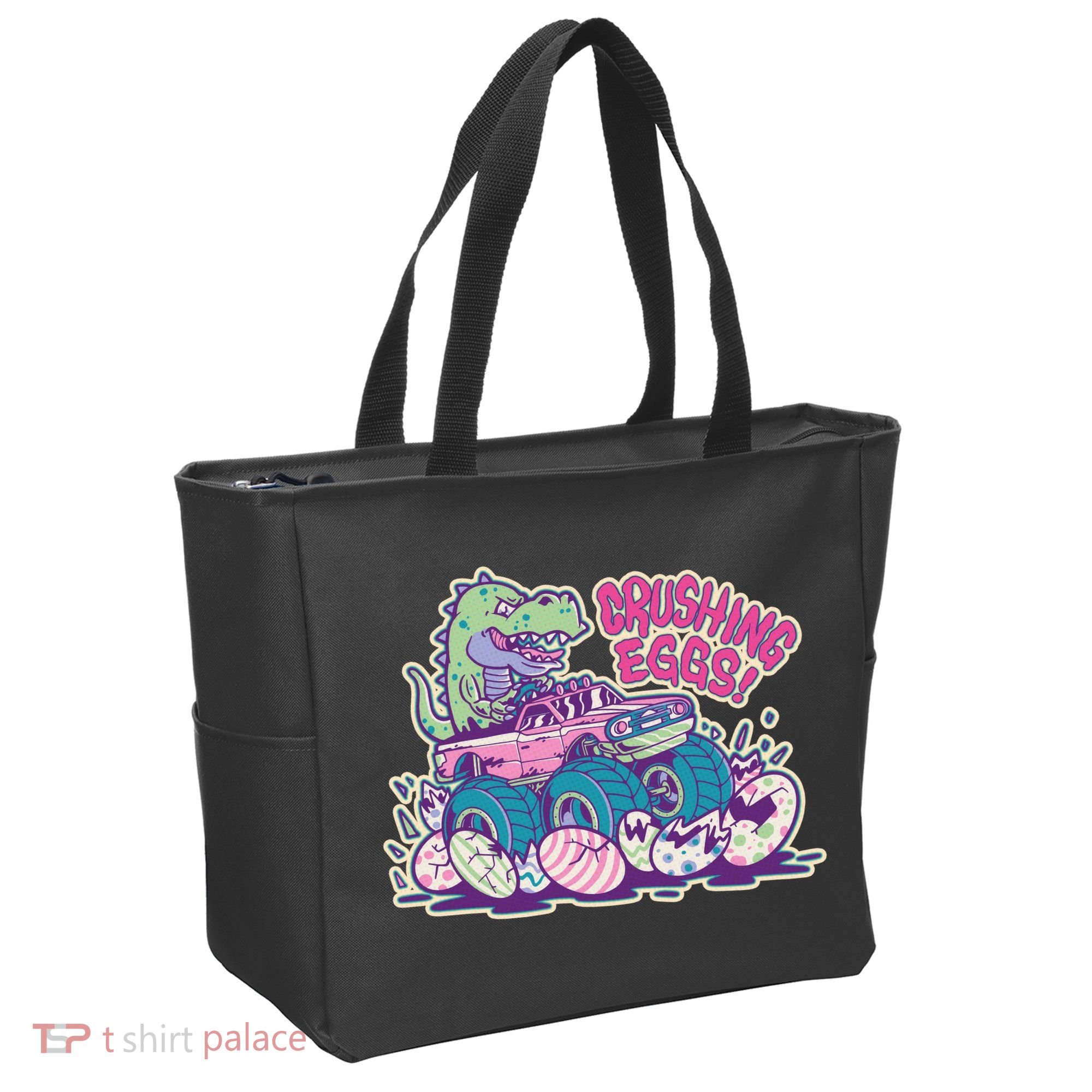 Funny Easter Dinosaur Monster Truck Crushing Eggs Tote Bag