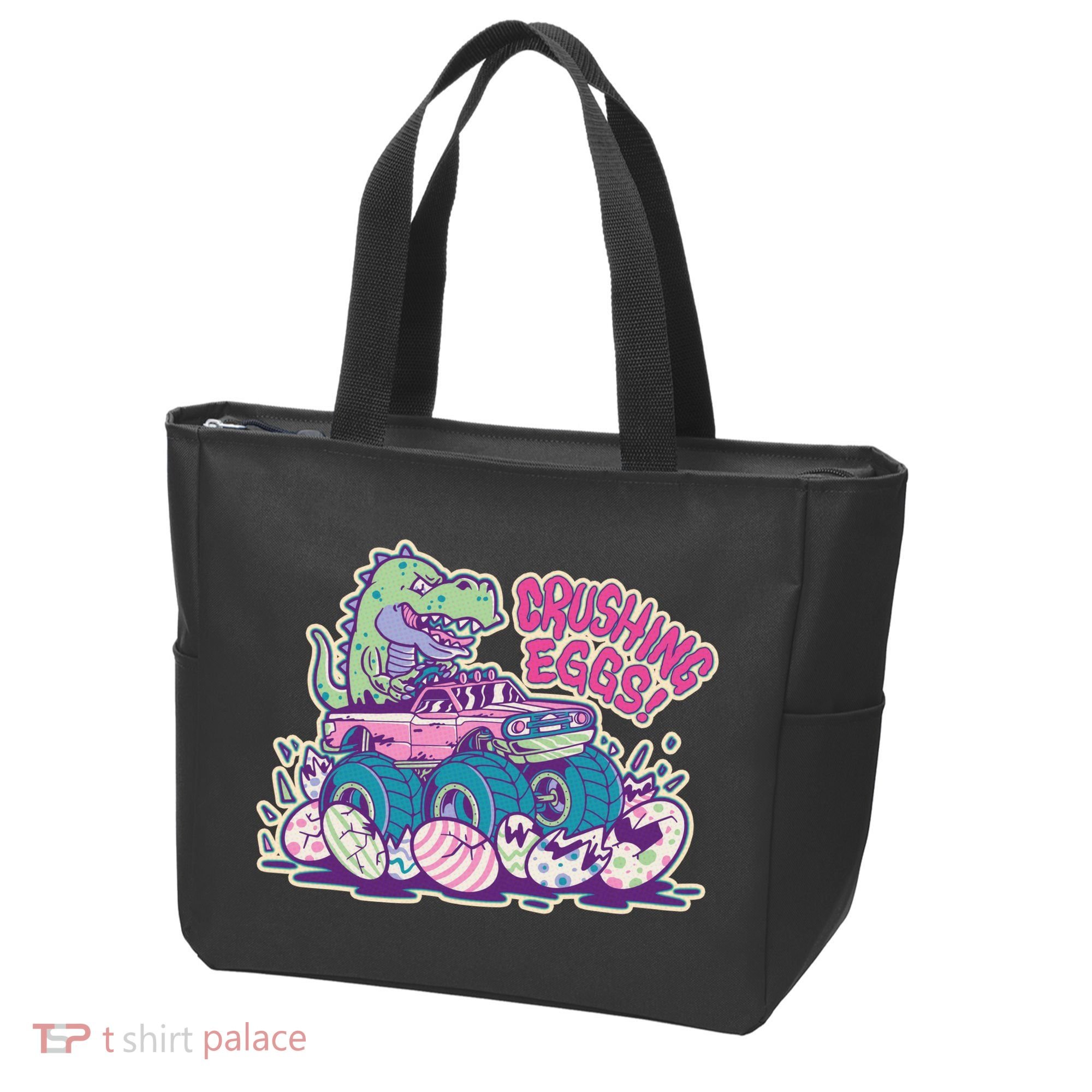Funny Easter Dinosaur Monster Truck Crushing Eggs Tote Bag