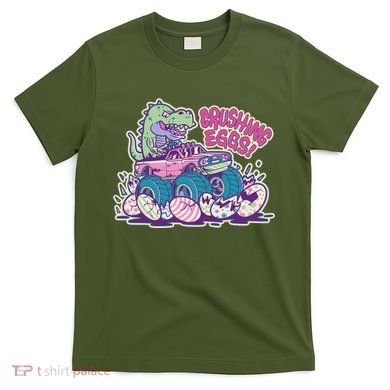 Funny Easter Dinosaur Monster Truck Crushing Eggs T-Shirt