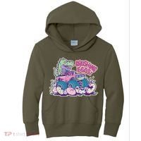 Funny Easter Dinosaur Monster Truck Crushing Eggs Kids Hoodie thumb 0
