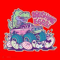 Funny Easter Dinosaur Monster Truck Crushing Eggs Santa Hat thumb 1