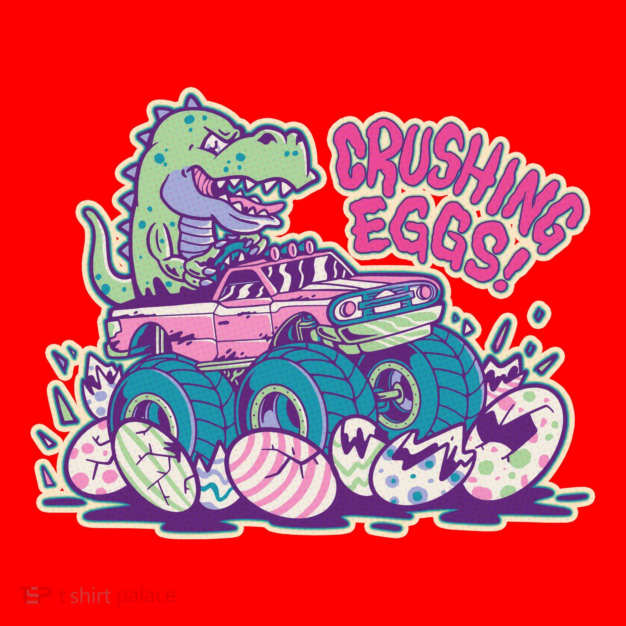 Funny Easter Dinosaur Monster Truck Crushing Eggs Santa Hat