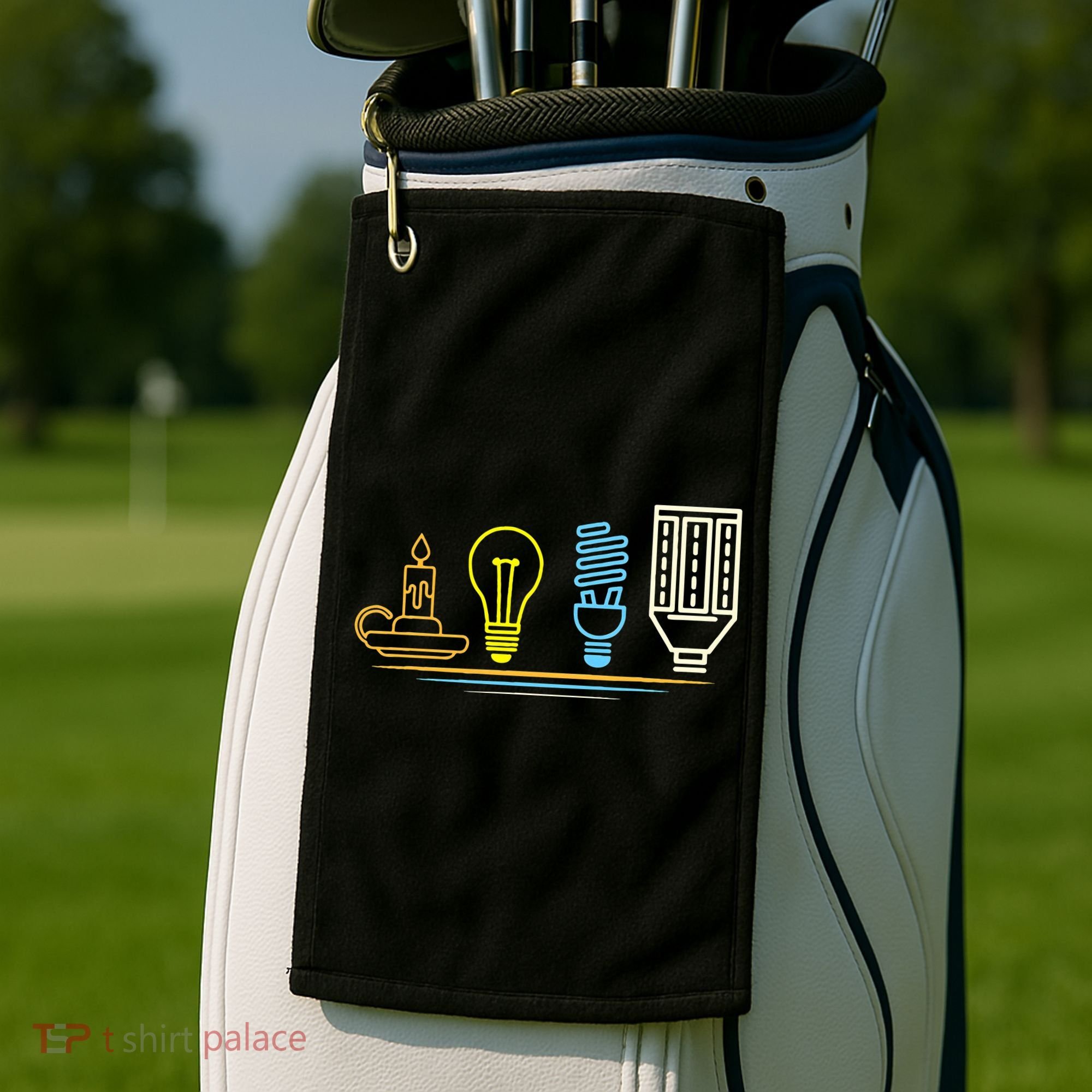 Funny Electrician Engineer Light Bulb Electricity Golf Towel