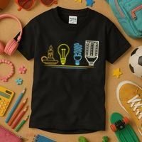 Funny Electrician Engineer Light Bulb Electricity Kids T-Shirt thumb 3