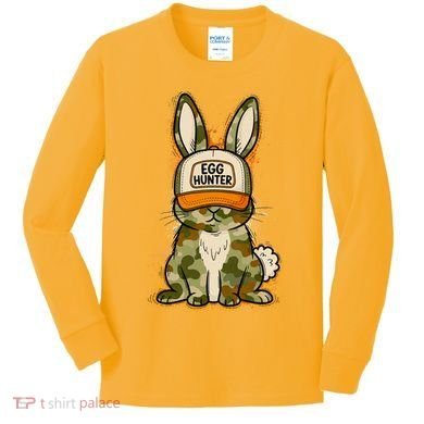 Funny Easter Egg Hunter Camouflage Bunny Rabbit Kids Long Sleeve Shirt