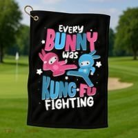 Funny Easter Every Bunny Was Kung Fu Fighting Golf Towel thumb 1