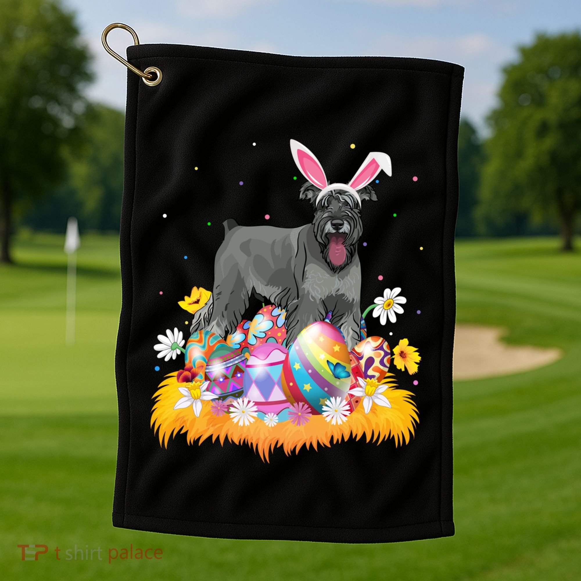 Funny Easter Egg Lover Miniature Schnauzer Dog Easter Sunday Gift Golf Towel