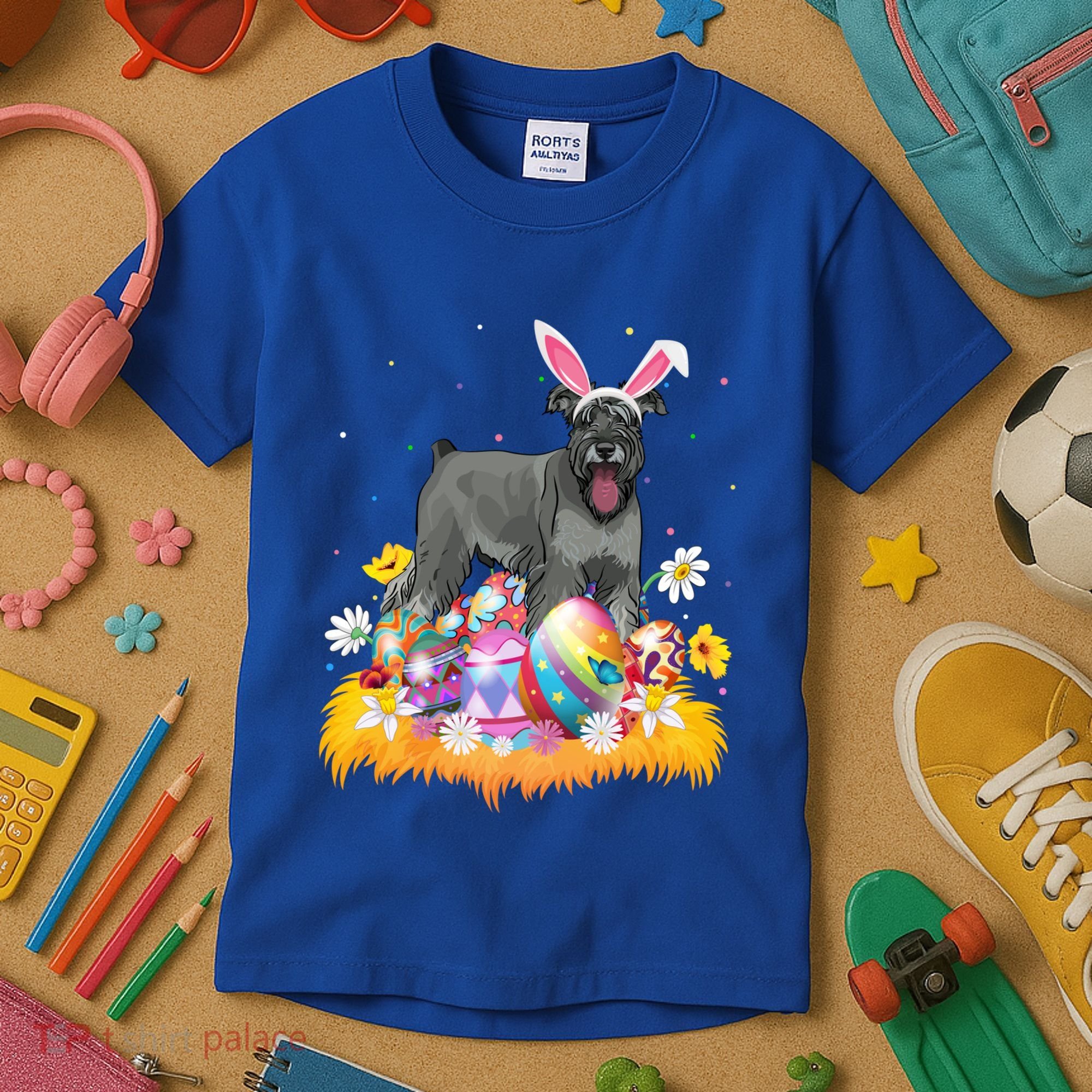 Funny Easter Egg Lover Miniature Schnauzer Dog Easter Sunday Gift Kids T-Shirt