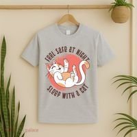Feel Safe At Night Sleep With A Cat T-Shirt thumb 2
