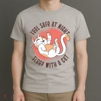 Feel Safe At Night Sleep With A Cat T-Shirt thumb 3