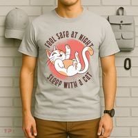 Feel Safe At Night Sleep With A Cat T-Shirt thumb 6