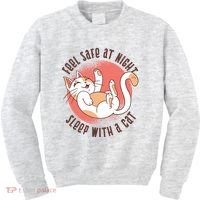 Feel Safe At Night Sleep With A Cat Kids Sweatshirt thumb 0