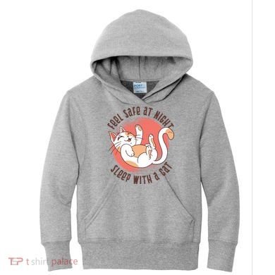 Feel Safe At Night Sleep With A Cat Kids Hoodie