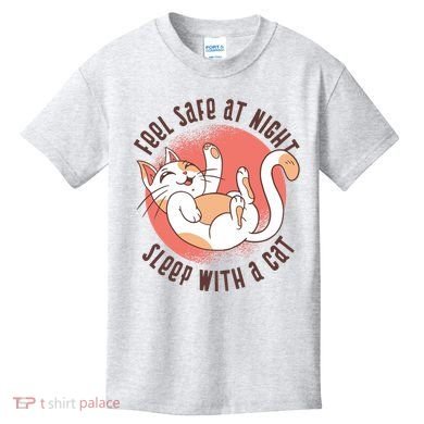 Feel Safe At Night Sleep With A Cat Kids T-Shirt