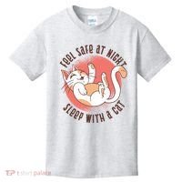 Feel Safe At Night Sleep With A Cat Kids T-Shirt thumb 0