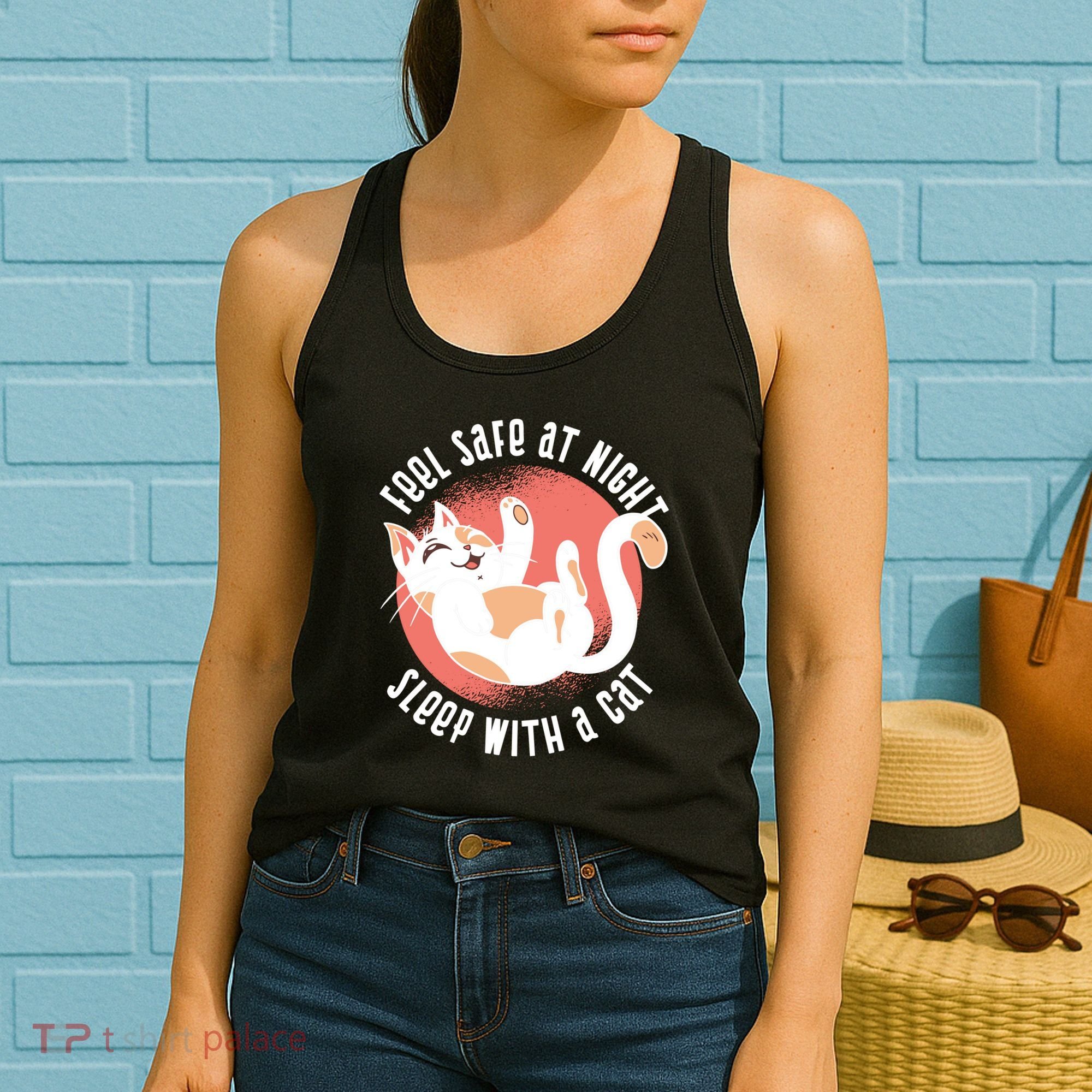 Feel Safe At Night Sleep With A Cat Women's Tank Top