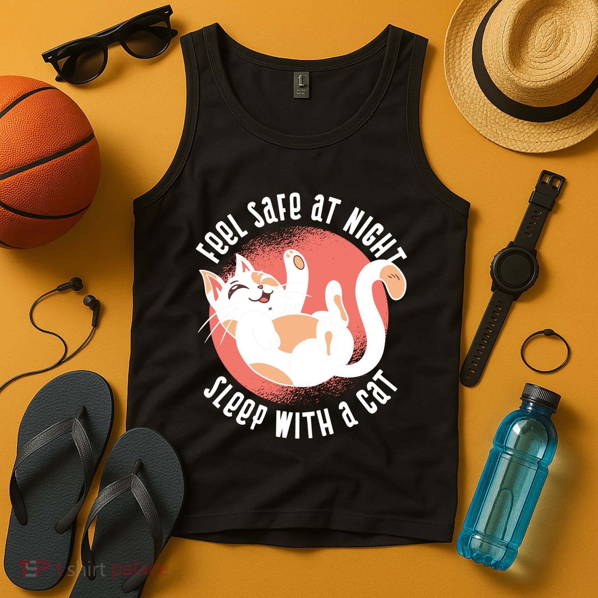 Feel Safe At Night Sleep With A Cat Tank Top