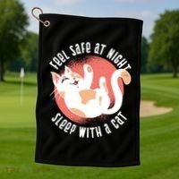 Feel Safe At Night Sleep With A Cat Golf Towel thumb 1
