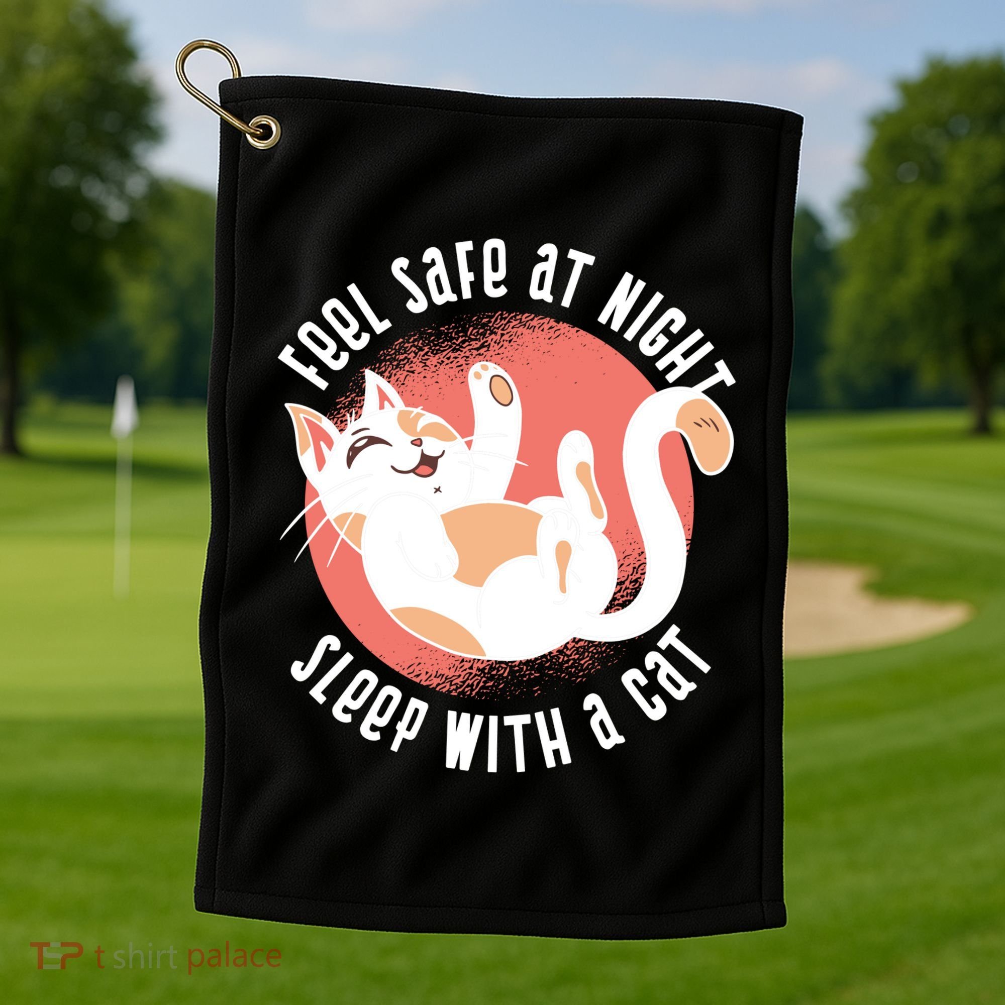 Feel Safe At Night Sleep With A Cat Golf Towel
