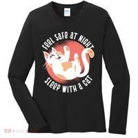 Feel Safe At Night Sleep With A Cat Women's Long Sleeve Shirt thumb 0