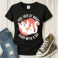Feel Safe At Night Sleep With A Cat Women's T-Shirt thumb 3